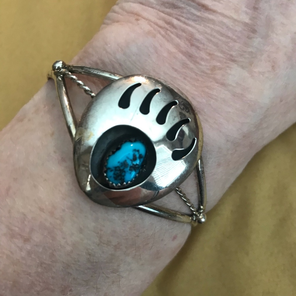 Turquoise silver bear claw bracelet
